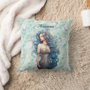 Beautiful Blue-Haired Mermaid Cushion
