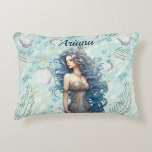 Beautiful Blue-Haired Mermaid Decorative Cushion