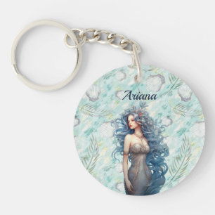 Beautiful Blue-Haired Mermaid  Key Ring