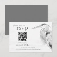 Beautiful Blue Heron Bird Sketch Wedding QR Code