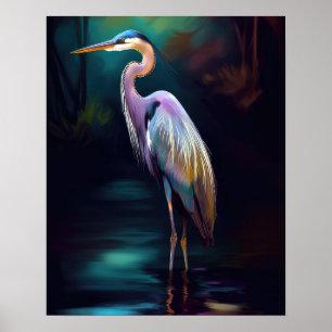 Beautiful Blue Heron In The Night Poster