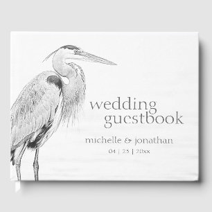 Beautiful Blue Heron Water Bird Sketch Wedding Guest Book