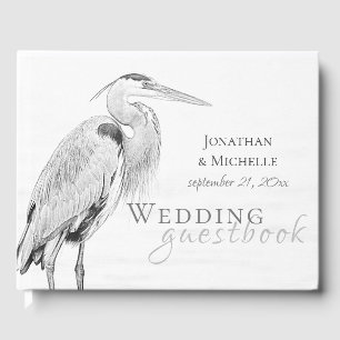 Beautiful Blue Heron Water Bird Sketch Wedding Guest Book