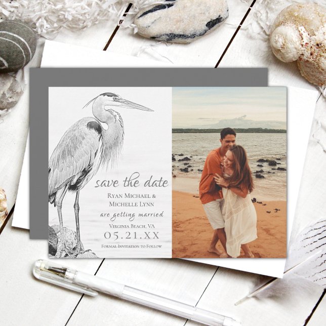 Beautiful Blue Heron Water Bird Wedding Photo Save The Date (Creator Uploaded)
