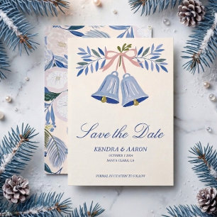 Beautiful Blue Holiday Wedding Bell Save The Date Invitation