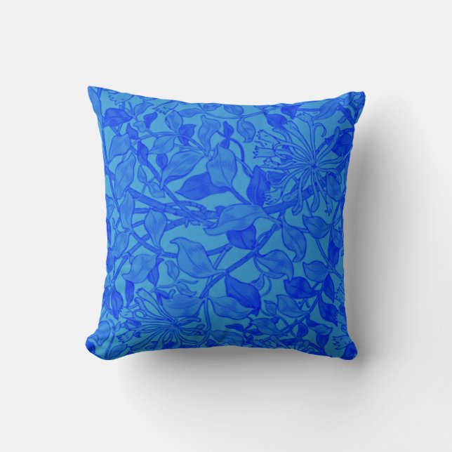 Beautiful Blue Honeysuckle Pattern by W. Morris Cushion (Front)