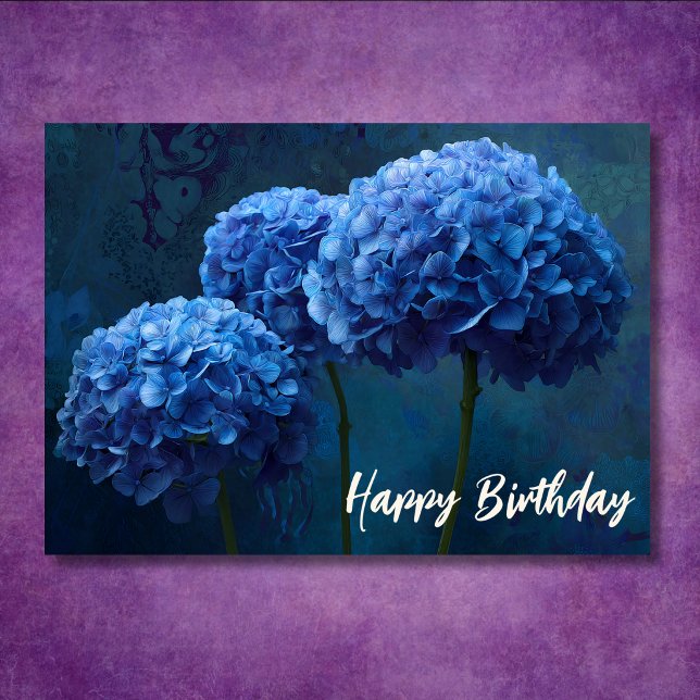 Beautiful Blue Hydrangea Floral Botanical Birthday Card (Beautiful Blue Hydrangea Floral Botanical Birthday Card Front)
