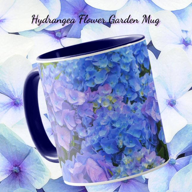 Beautiful Blue Hydrangea Flowers Garden Mug (Blue Hydrangea flower garden art mug.)