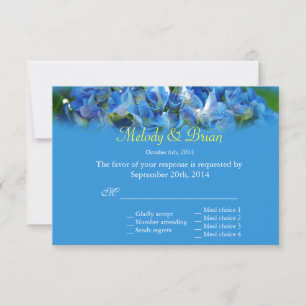 Beautiful blue hydrangea flowers RSVP wedding Card
