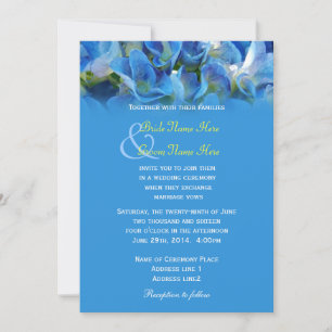 Beautiful blue hydrangea flowers wedding invitation