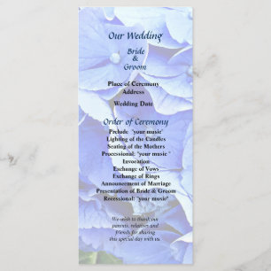 Beautiful blue Hydrangea Wedding Program Programme