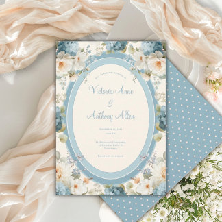 Beautiful Blue Hydrangeas Cream Floral Wedding Invitation