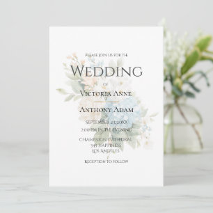 Beautiful Blue Hydrangeas Elegant Wedding  Invitation