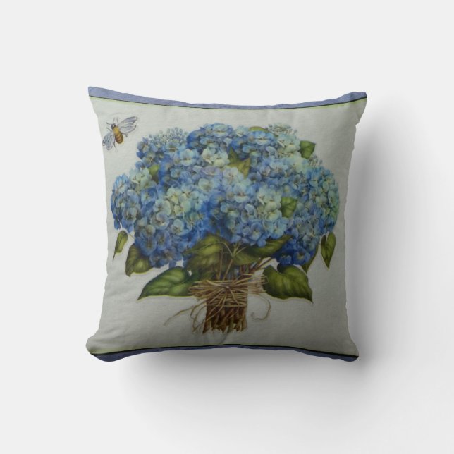 beautiful blue hydrangeas with a bee cushion (Front)