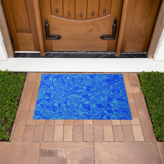 Beautiful blue indigo honeysuckle pattern doormat (Outdoor)