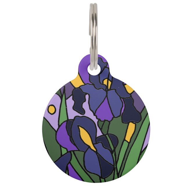 Beautiful Blue Iris Flowers Abstract Art Pet Tag (Front)