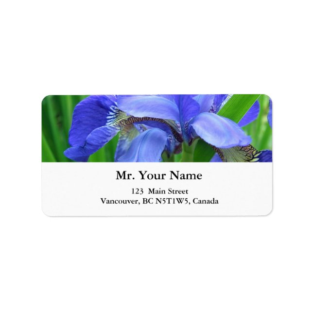 beautiful blue iris flowers label (Front)