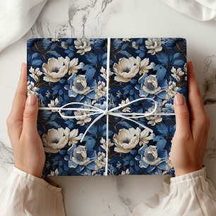 Beautiful Blue Ivory Floral Decorative Wrapping   Paper