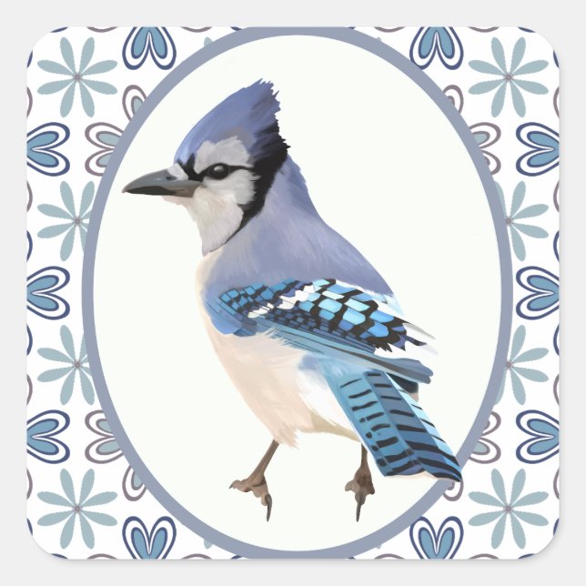 Beautiful Blue Jay Bird Square Sticker (Front)