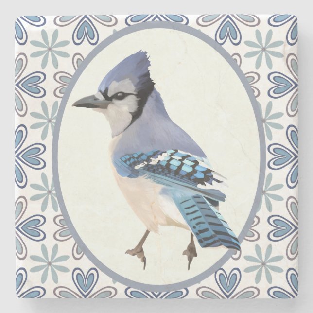Beautiful Blue Jay Bird Stone Coaster (Front)