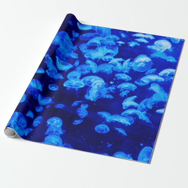 Beautiful Blue Jellyfish Wrapping Paper (Unrolled)