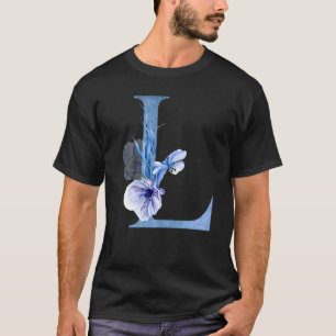 Beautiful Blue L Letter Flowers Initial Floral Mon T-Shirt