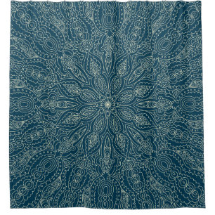 Beautiful blue lace ornament, merry christmasabst shower curtain