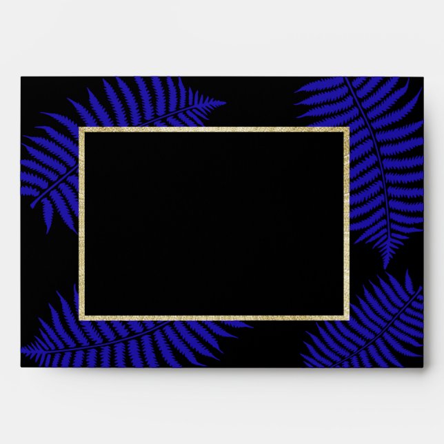 Beautiful Blue Leaf Bracken Wedding Envelopes (Front)