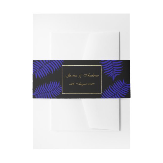 Beautiful Blue Leaf Bracken Wedding Invitation Belly Band (Front Example)