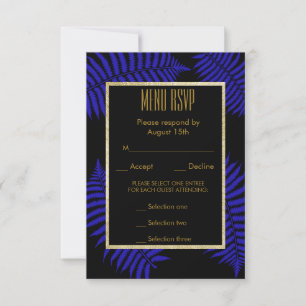 Beautiful Blue Leaf Bracken Wedding Menu RSVP