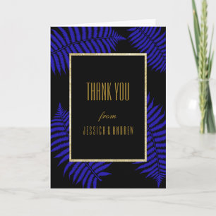 Beautiful Blue Leaf Bracken Wedding Thank You Card