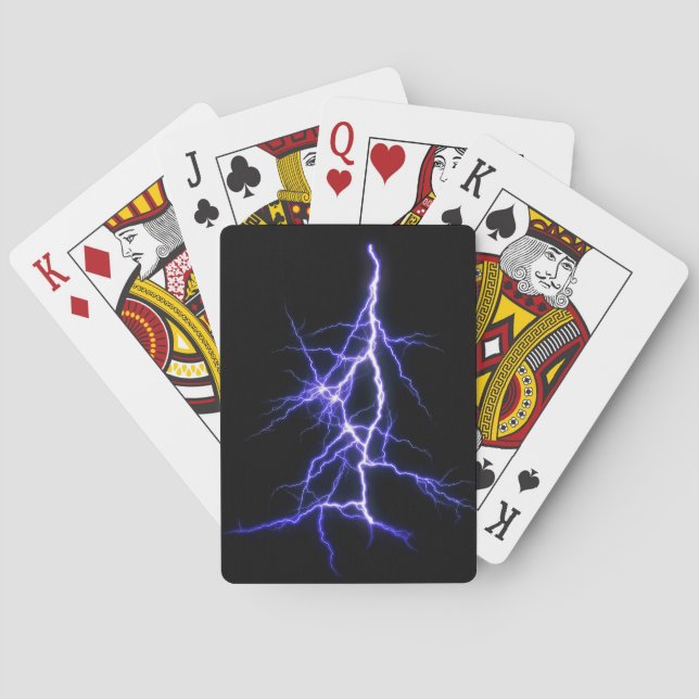 Beautiful Blue Lightning on Black Background Playing Cards (Back)