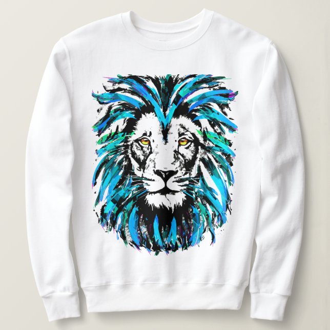 Beautiful Blue Lion Face - White Lion Sweatshirt (Design Front)