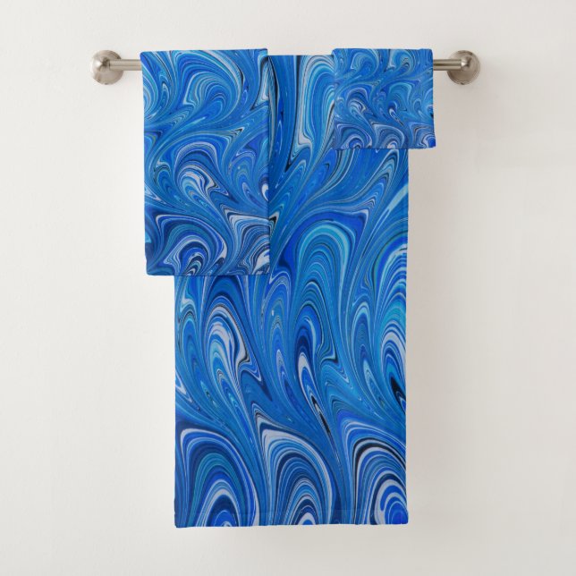 Beautiful Blue Liquid Marble Towel Set (Insitu)