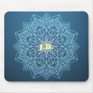 Beautiful Blue Mandala with Monogram Mouse Pad