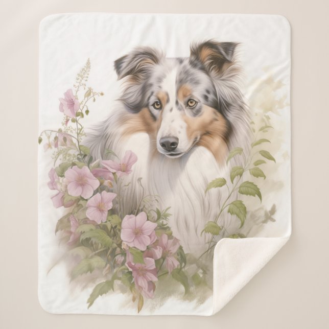 Beautiful Blue Merle Sheltie Sherpa Blanket (Front)