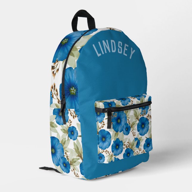 Beautiful Blue Morning Glories Personalised Printed Backpack (Back Corner Left)