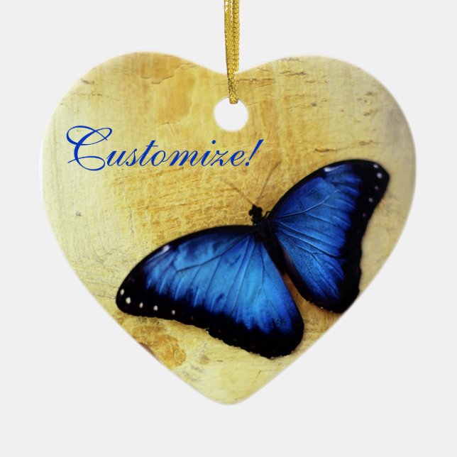 Beautiful Blue Morpho Butterfly Ornament (Front)