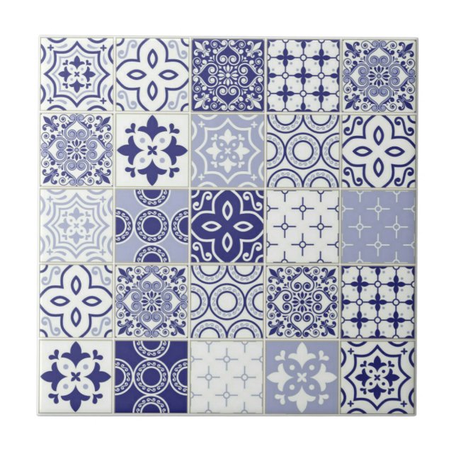 Beautiful blue mosaic mediterranean pattern tile (Front)