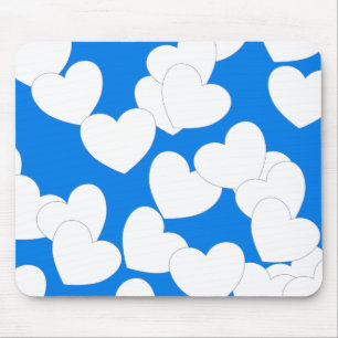 Beautiful Blue Mousepad With Big White Hearts