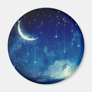 Beautiful blue night sky & crescent moon magnet
