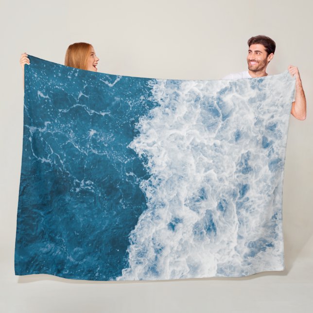 Beautiful Blue Ocean Beach Waves Fleece Blanket (In Situ)