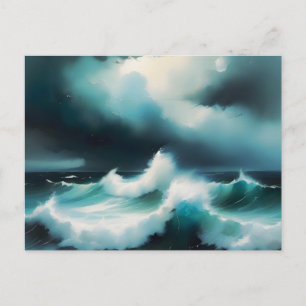 Beautiful Blue Ocean waves painting Postcard