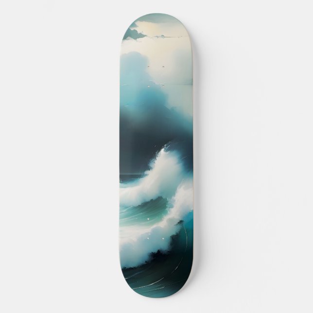 Beautiful Blue Ocean waves painting Skateboard (Front)