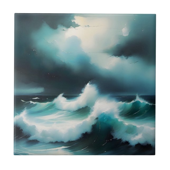 Beautiful Blue Ocean waves painting Tile (Front)