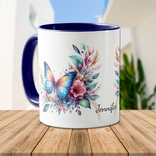 Beautiful Blue Orange Fantasy Floral Butterfly Mug (Creator Uploaded)