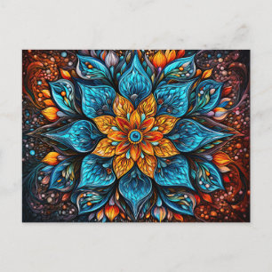 Beautiful Blue Orange Mandala Geometric Pattern Postcard