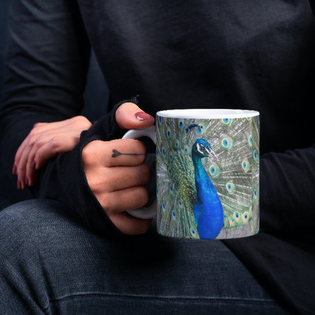 Beautiful Blue Peacock Feathers Coffee Mug (In Situ Held)