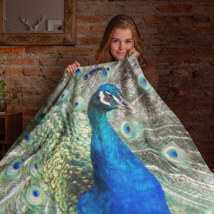 Beautiful Blue Peacock Photo Fleece Blanket
