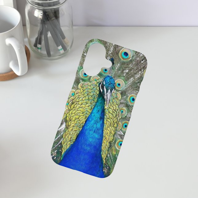 Beautiful Blue Peacock Photo iPhone 16 Case (In Situ)